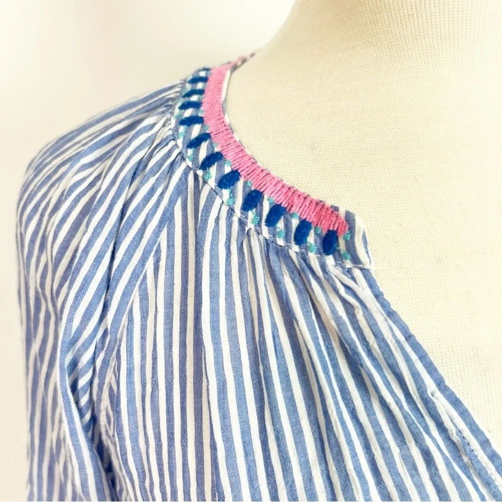 LILLY PULITZER TAELYNN STRIPE TOP COASTAL BLUE V-NECK PEASANT BOHO BLOUSE SMALL - Picture 4 of 8